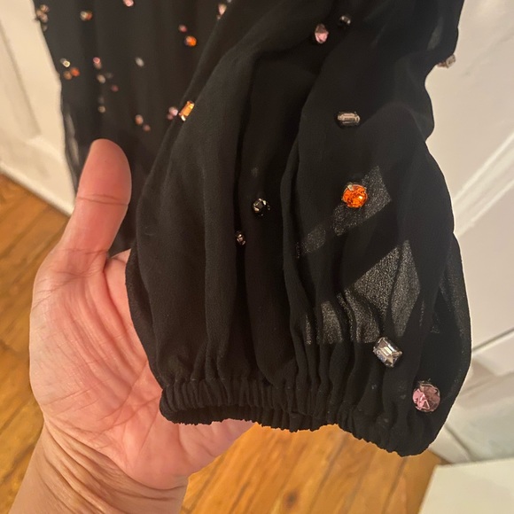 Cynthia Rowley multi color rhinestone embellished black chiffon dress - Picture 4 of 9